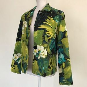 Chico’s Bold Floral Jacket Sz 1 (M) Green Blue